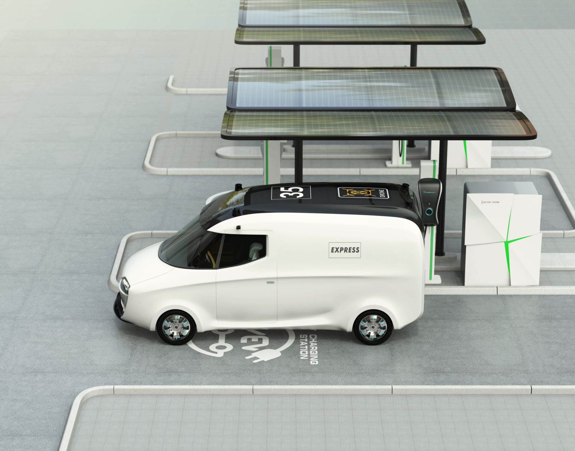 A Fleet van connected to an EV charger